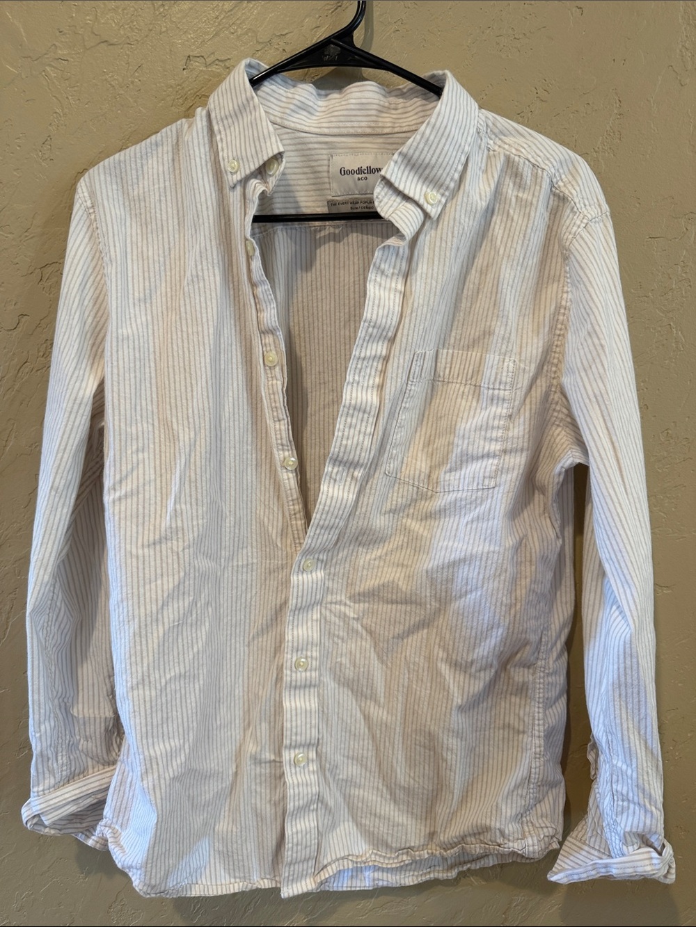 Goodfellow & Co White Shirt with Thin Tan Stripes